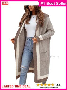 Oversized Hooded Open Front Long Cardigan Sweater with Pockets